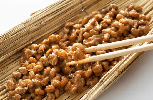 Natto is a traditional Japanese food made from fermented soybeans. It is high in protein and has a strong, nutty flavor. Natto is traditionally eaten for breakfast with rice and vegetables.