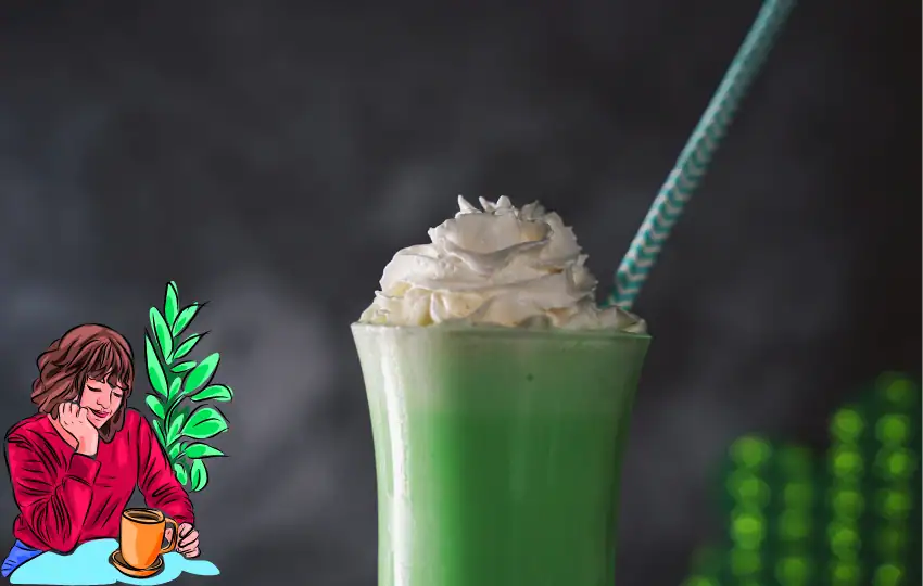The minty green shake is made with McDonald's vanilla soft serve and shamrock syrup and topped with whipped cream and a cherry 